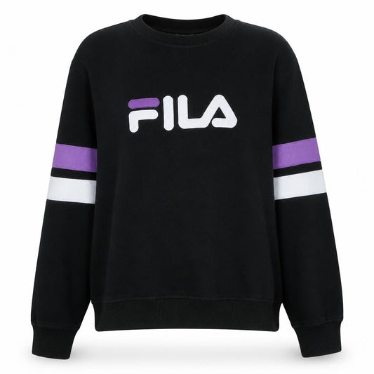 Front view of Fila women’s black xl pullover sweatshirt logo crew neck cotton blend