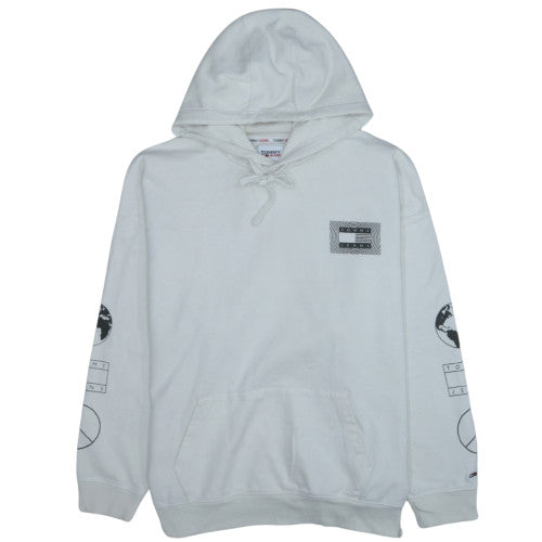 Tommy Jeans Men's White XL Pullover Hoodie with Graphic Print