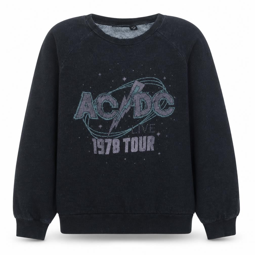Front view of Primark Women Black AC/DC 1978 Tour Pullover Sweatshirt, size S