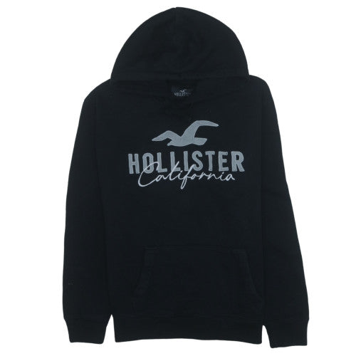 Hollister Men Black Small Pullover Hoodie Graphic Fleece
