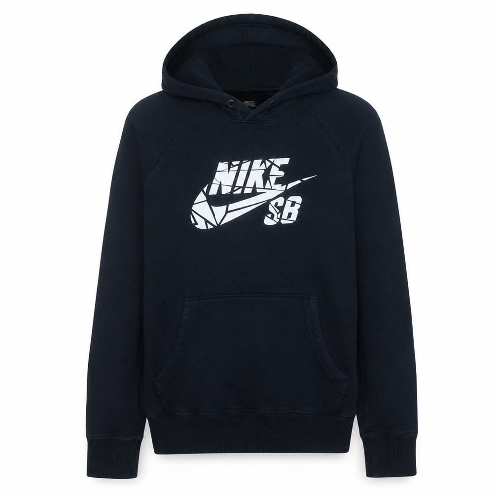 Front view of Nike SB Men's Black Pullover Hoodie M Fleece Lined Graphic Print