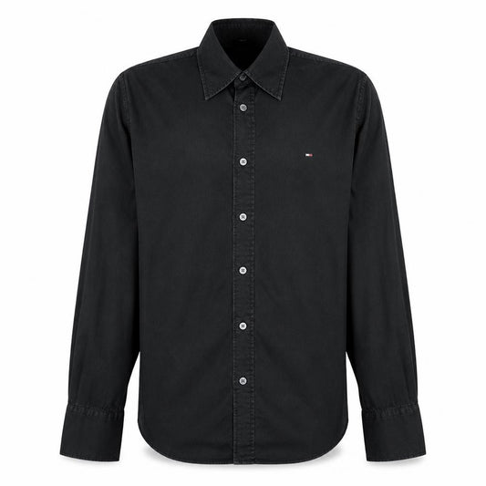 Front view of Hilfiger Denim Men's Black Slim Fit Long Sleeve Cotton Shirt M