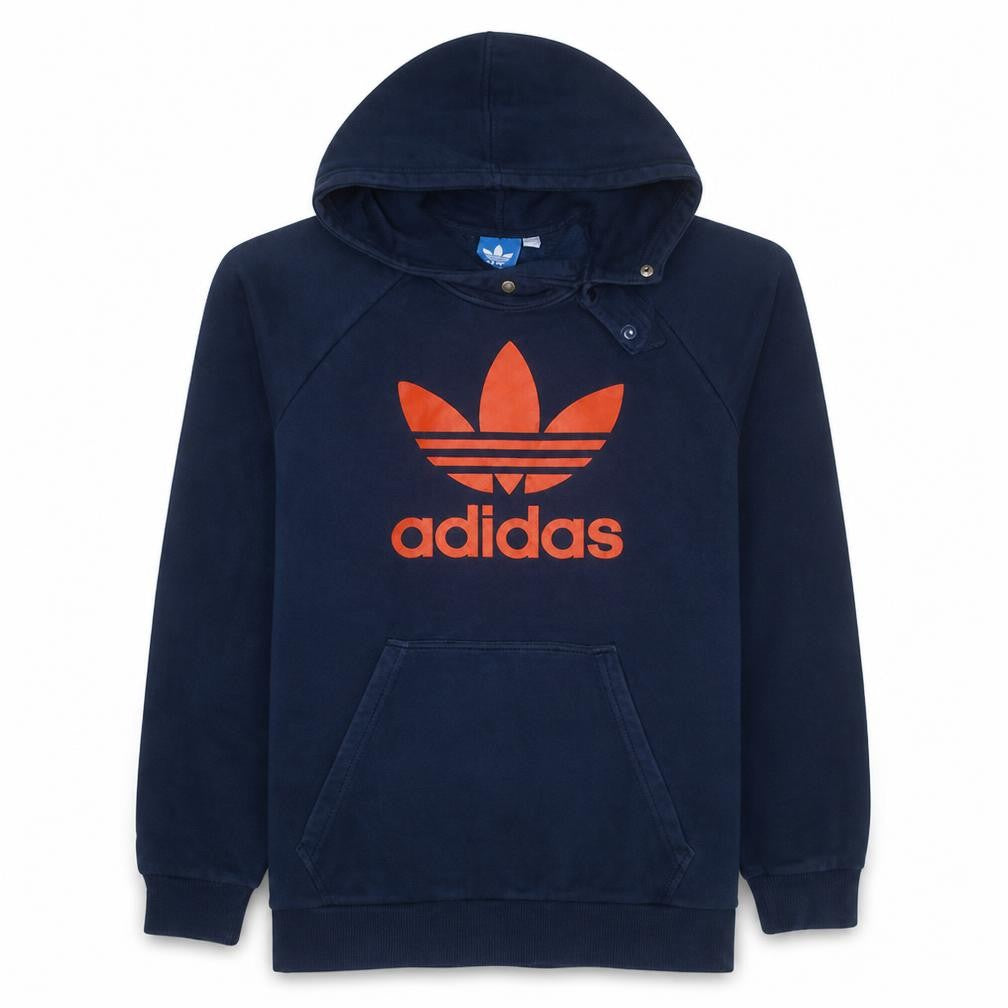 Front view of Adidas Men's Blue Pullover Hoodie L Logo Fleece Sweatshirt