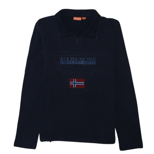 Napapijri Men’s Blue 1/4 Zip Embroidered Flag Sweatshirt M