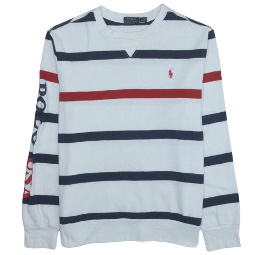 Polo Ralph Lauren Men's White Striped Long Sleeve Crew Sweatshirt L