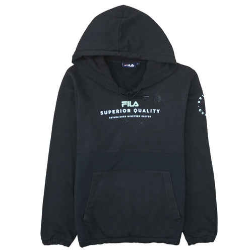 Fila Womens Black Pullover Hoodie L Cotton Blend Sweatshirt