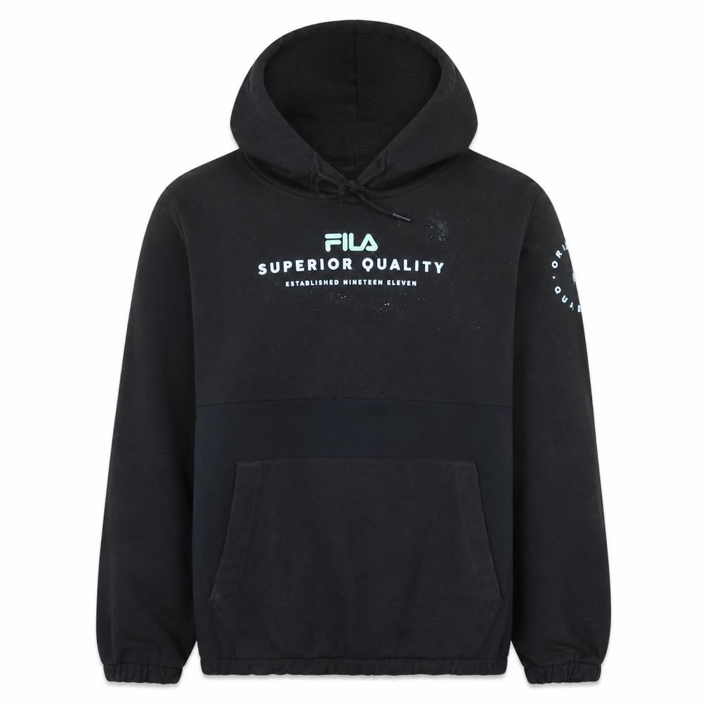 Front view of Fila women’s black pullover hoodie l cotton blend sweatshirt