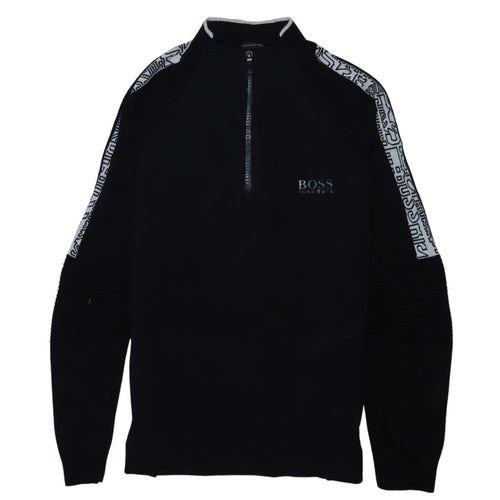 Hugo Boss Men's Black Wool 1/2 Zip Logo Sweatshirt Size L