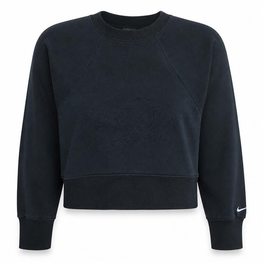 Front view of Nike Women's Black Dri-FIT Crew Neck Pullover Sweatshirt, size S
