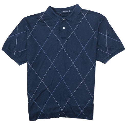 Nautica Men's Blue Argyle Cotton Polo Shirt Size XL