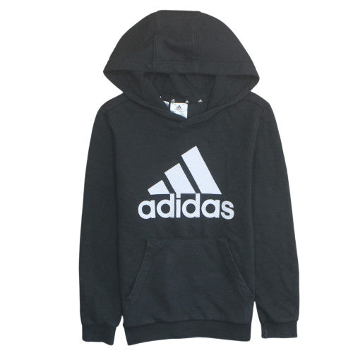 Adidas Boys Black Pullover Hoodie 9-10 Years Cotton Blend Sweatshirt