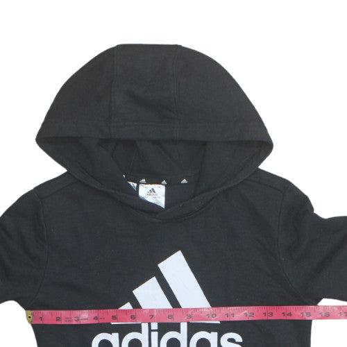 Adidas Boys Black Pullover Hoodie 9-10 Years Cotton Blend Sweatshirt