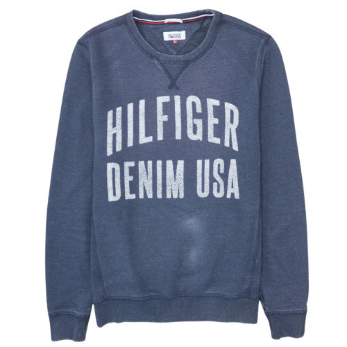 Hilfiger Denim Men's Blue L Pullover Sweatshirt USA Logo Crew Neck