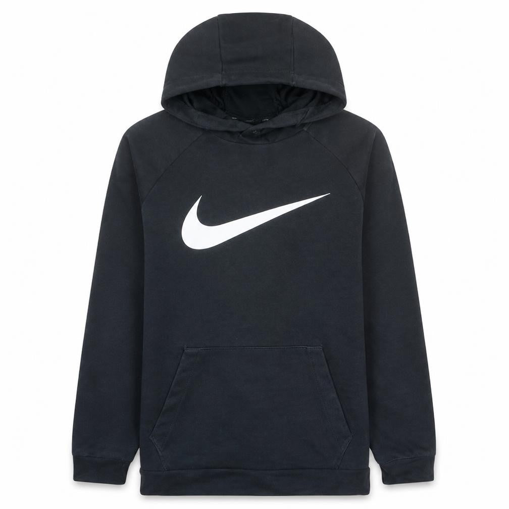 Front view of Nike Men's Black Pullover Hoodie M Dri-Fit Fleece Sweatshirt