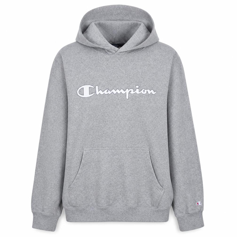 Front view of Champion Women's Grey Pullover Hoodie XL Logo Graphic Cotton Blend