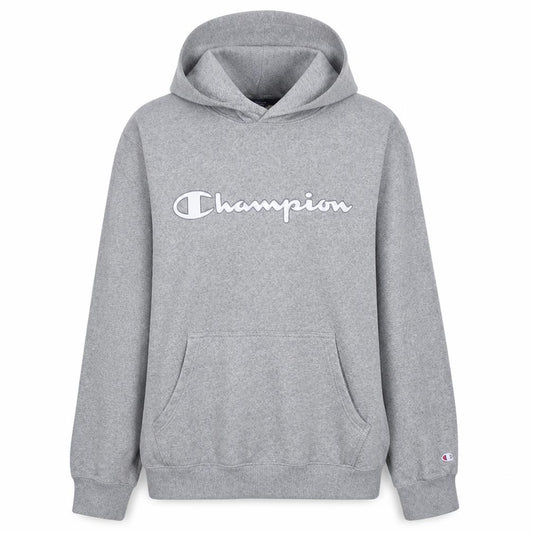 Front view of Champion Women's Grey Pullover Hoodie XL Logo Graphic Cotton Blend