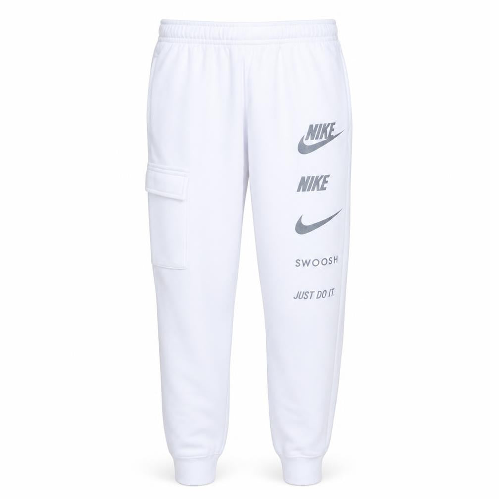 Front view of Nike Men's White Jogger Cargo Sweatpants S Logo Fleece