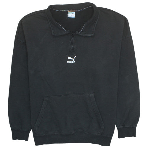 Puma Men Black 2XL 1/4 Zip Fleece Sweatshirt Sports Top
