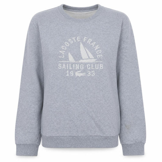 Front view of Lacoste women’s grey sailing club crew neck sweatshirt, size UK 12
