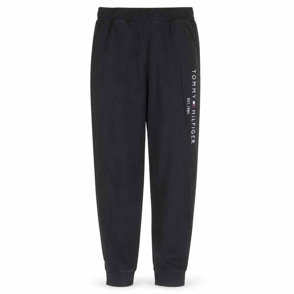 Front view of Tommy Hilfiger Men's Black Logo Joggers, size L, Cotton Blend