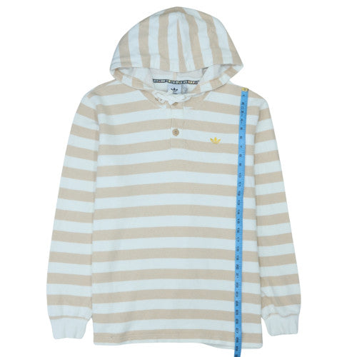 Adidas Men's Beige Striped Henley Hoodie 4XL Cotton Casual