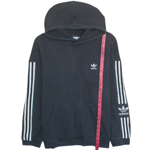 Adidas Men Black Hoodie L Pullover Cotton Fleece 3-Stripes