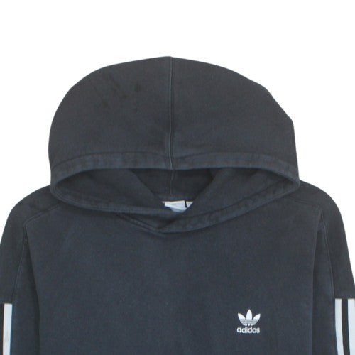 Adidas Men Black Hoodie L Pullover Cotton Fleece 3-Stripes