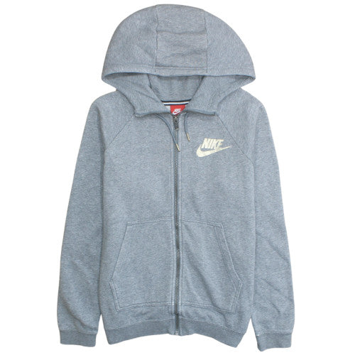 Nike Women Grey Full Zip Hoodie Medium Fleece Logo Sweatshirt