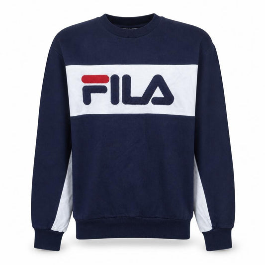 Front view of Fila Men's Blue Crew Neck Logo Sweatshirt, size S