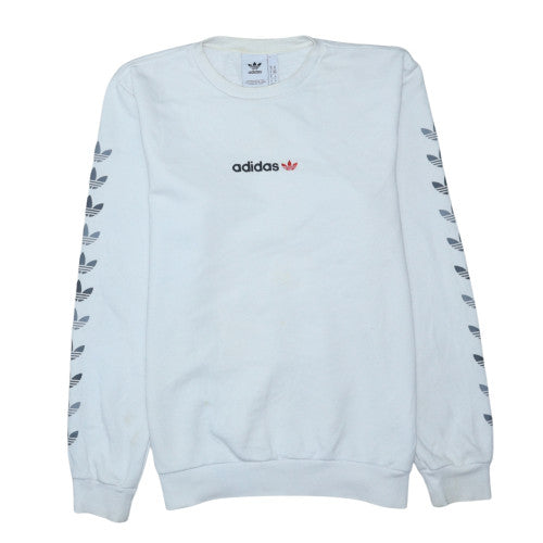 Adidas Men's White Logo Crew Neck Fleece Sweatshirt Size M