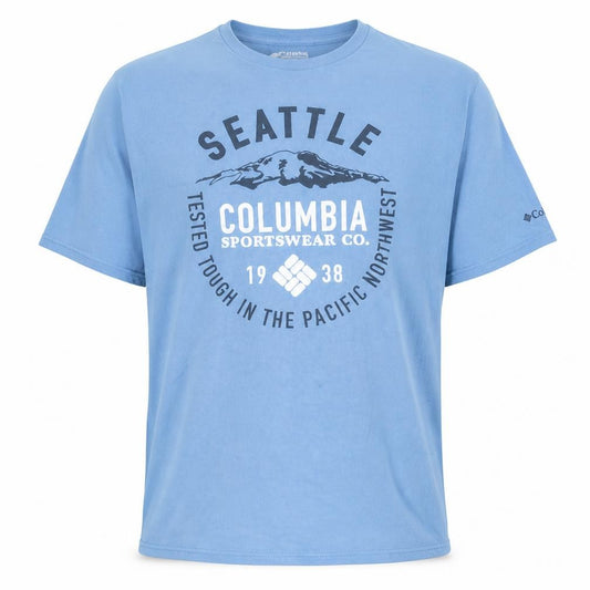 Front view of Columbia Men's Blue Seattle Graphic Cotton T-Shirt XXL