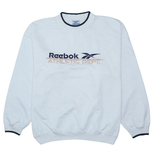 Reebok Men's White Crew Neck Sweatshirt Size L Athletic Dept Embroidered