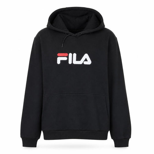 Front view of Fila women’s black xxl pullover hoodie logo print casual sweatshirt