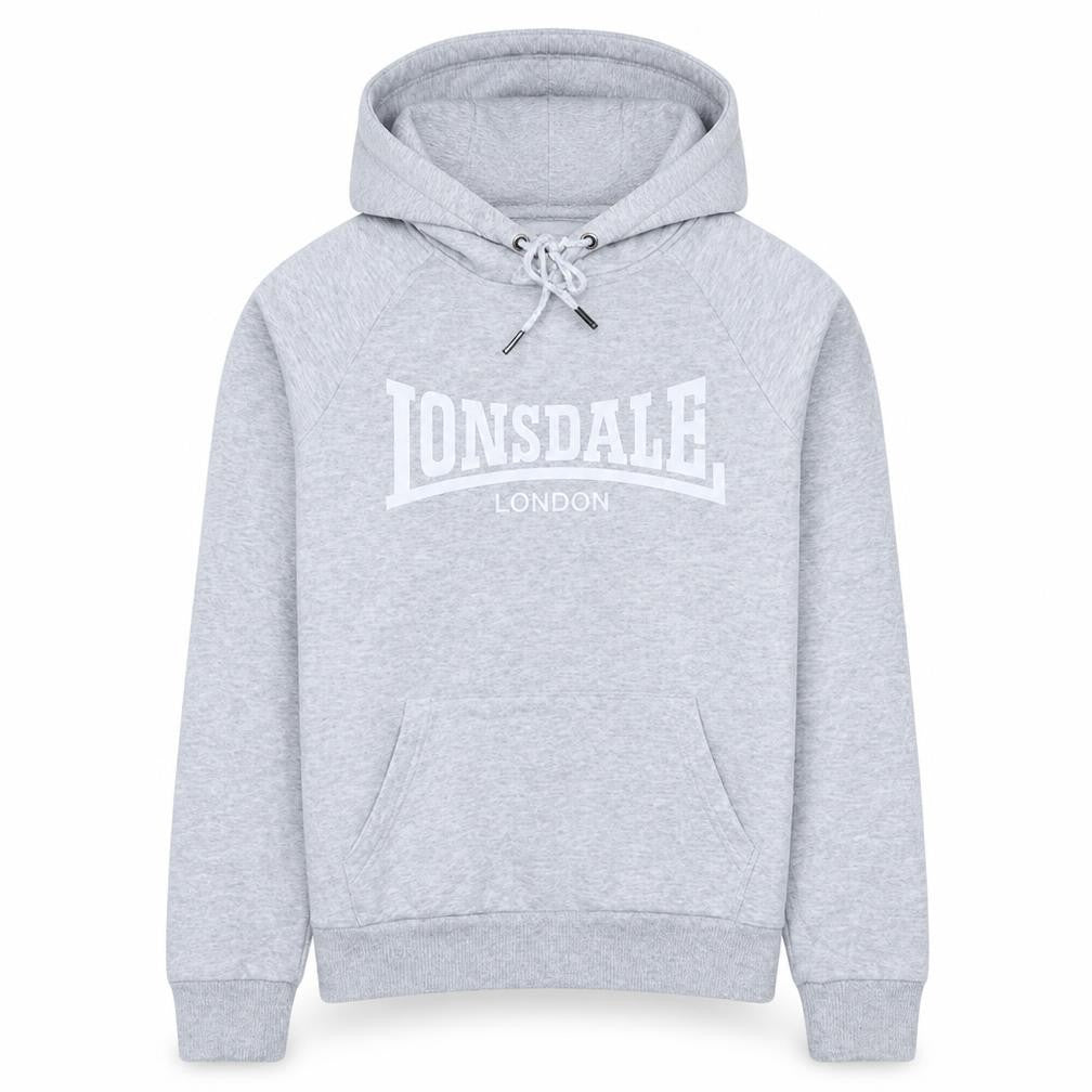 Front view of Lonsdale London Women's Grey Pullover Hoodie, size 6, Cotton Blend