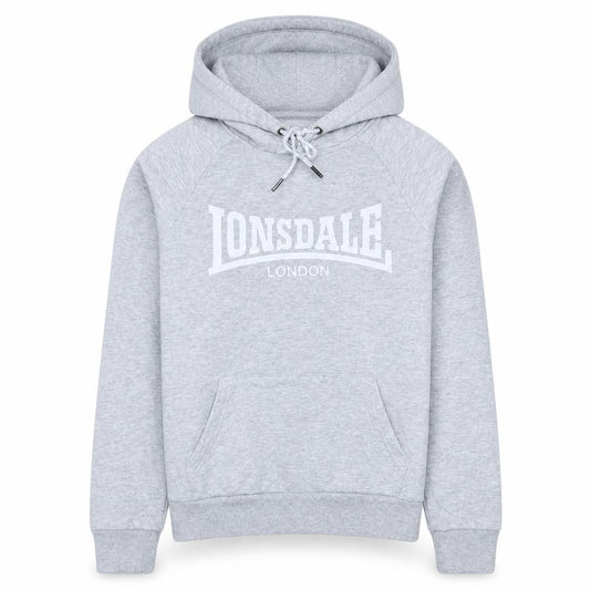 Front view of Lonsdale London Women's Grey Pullover Hoodie, size 6, Cotton Blend