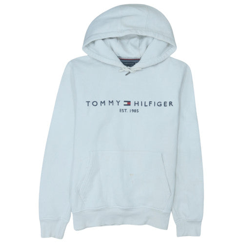 Tommy Hilfiger Men’s White Pullover Hoodie M Cotton Blend Logo Style