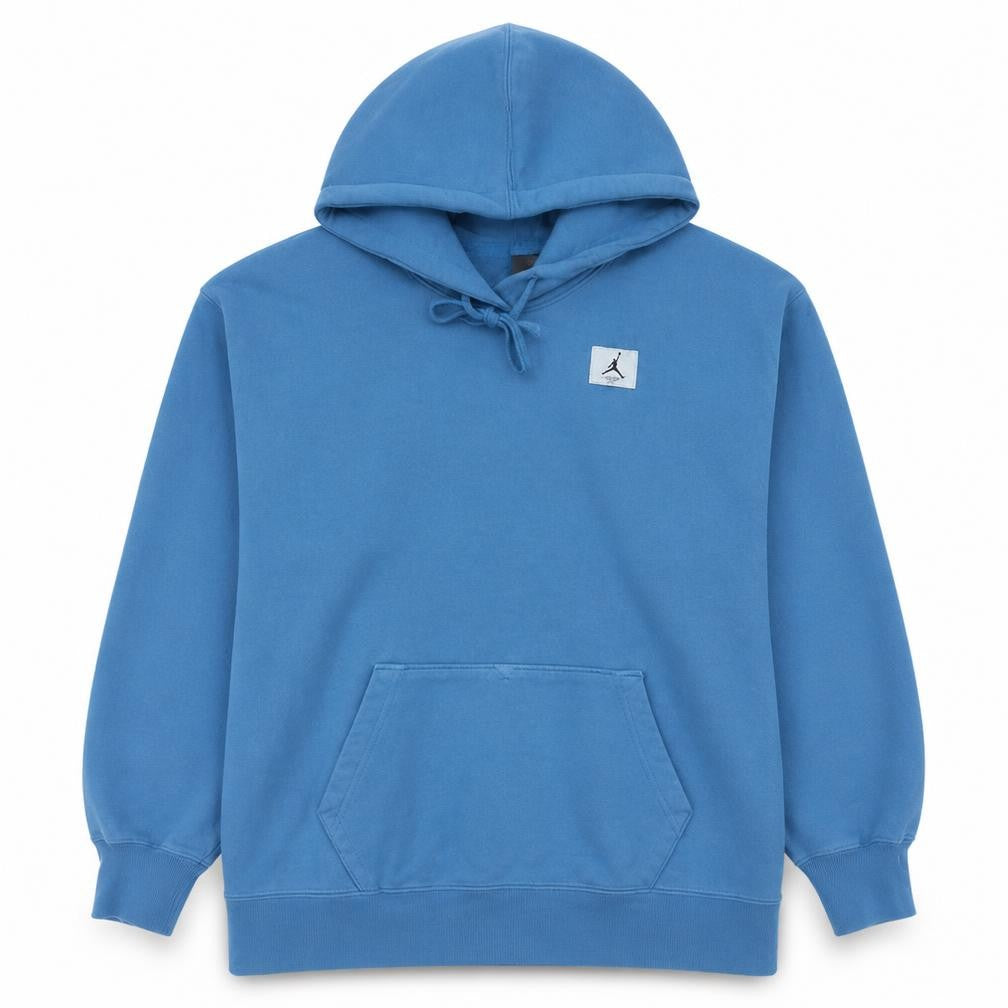 Front view of Jordan Men's Blue Pullover Hoodie, size S, Oversized Fit Logo Fleece