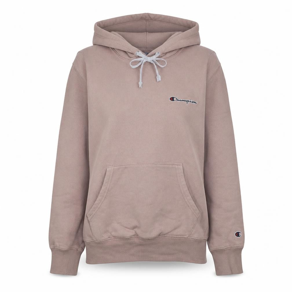 Front view of Champion Women Beige Pullover Hoodie Large 100% Cotton Sweatshirt