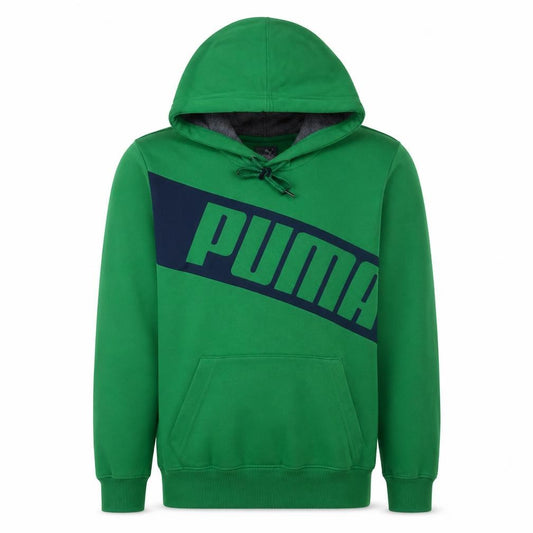 Front view of Puma Men’s Green Pullover Hoodie S Graphic Logo Fleece