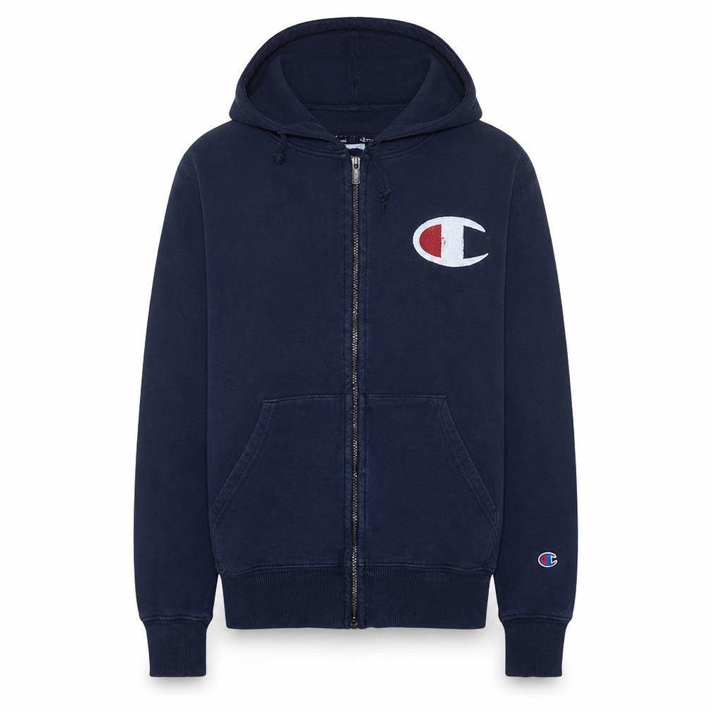 Front view of Champion Men's Blue Full Zip Hoodie, size S, Regular Fit