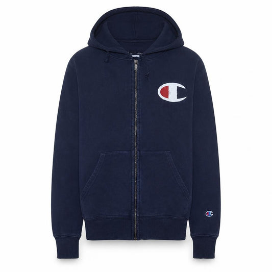 Front view of Champion Men's Blue Full Zip Hoodie, size S, Regular Fit