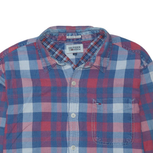 Hilfiger Denim Men's Blue Red Check Long Sleeve Button-Up Shirt L