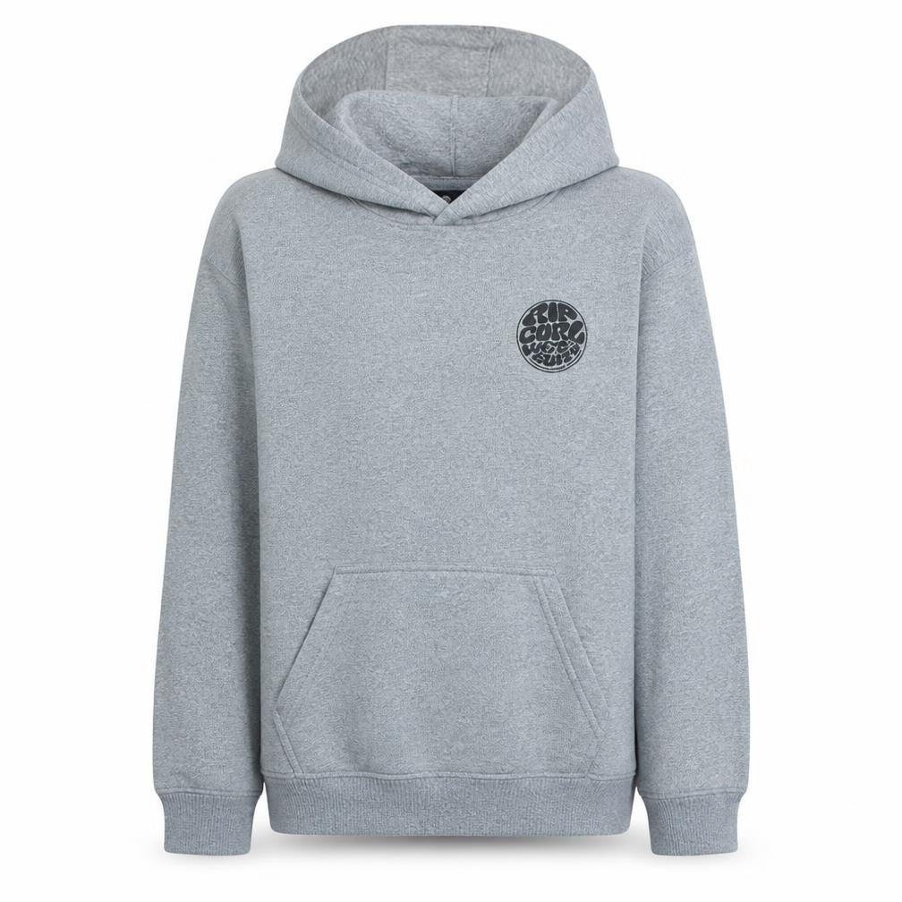 Front view of Rip Curl boys’ grey xl pullover hoodie – surf graphic fleece sweatshirt