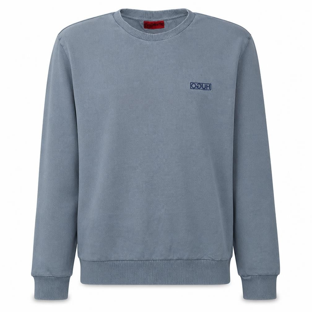 Front view of Hugo Boss Men's Blue Crew Neck Pullover Sweatshirt, size M