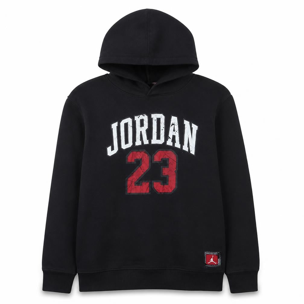 Front view of Jordan boys’ black hoodie xl 13-15 years graphic print pullover