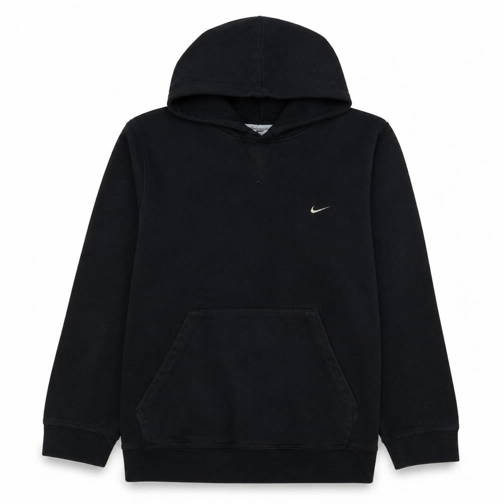 Front view of Nike Men's Black Pullover Hoodie, size M, Fleece Logo Sweatshirt