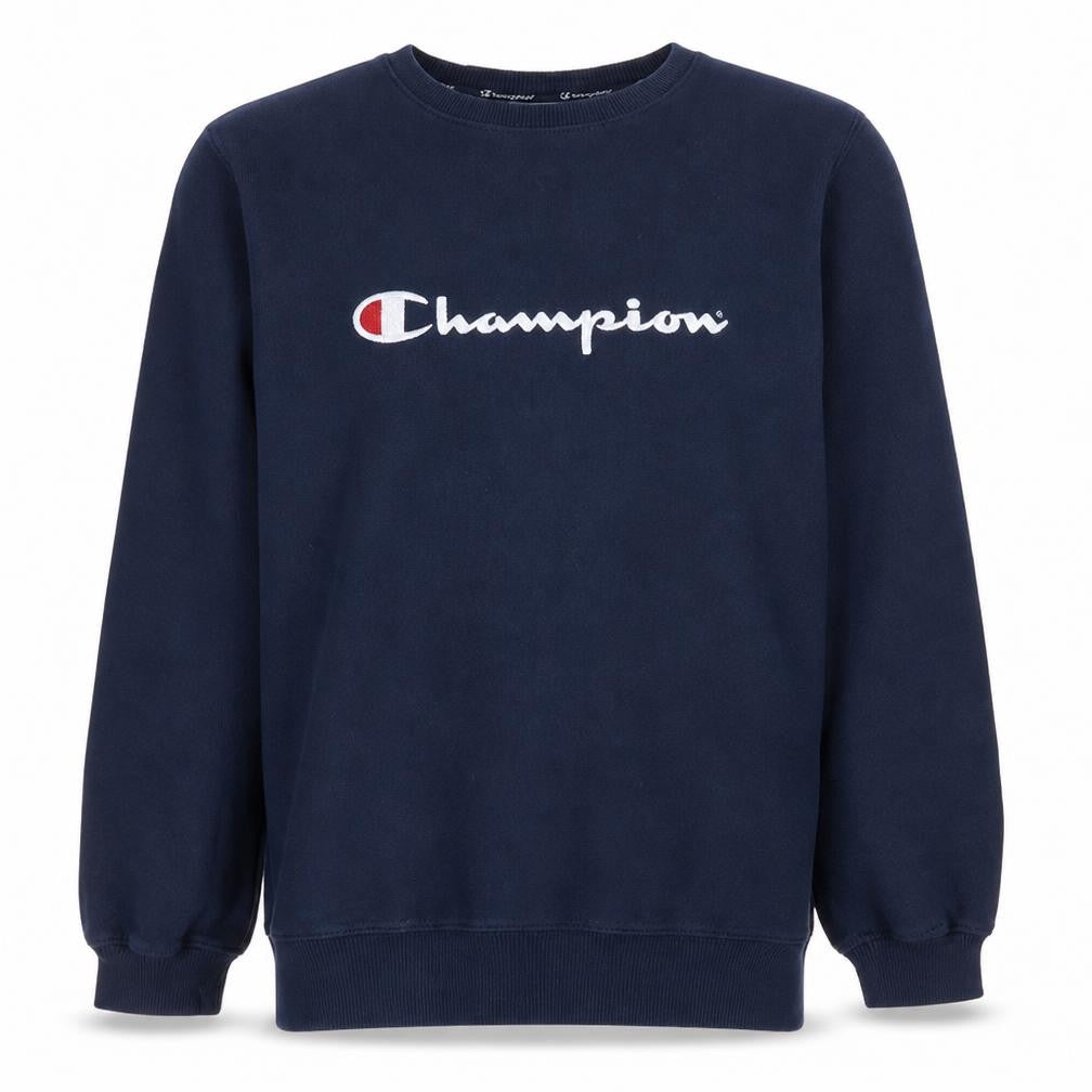 Front view of Champion Men's Blue Logo Pullover Sweatshirt, size M