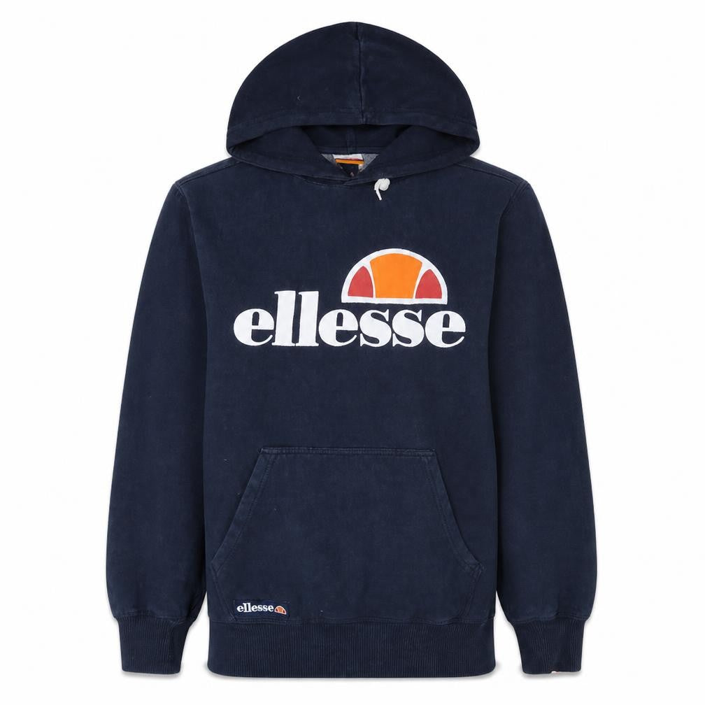 Front view of Ellesse Men Blue Pullover Hoodie S Fleece Logo Sportswear