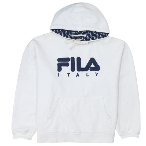 Fila Women's White Pullover Hoodie L Logo Graphic Print Cotton
