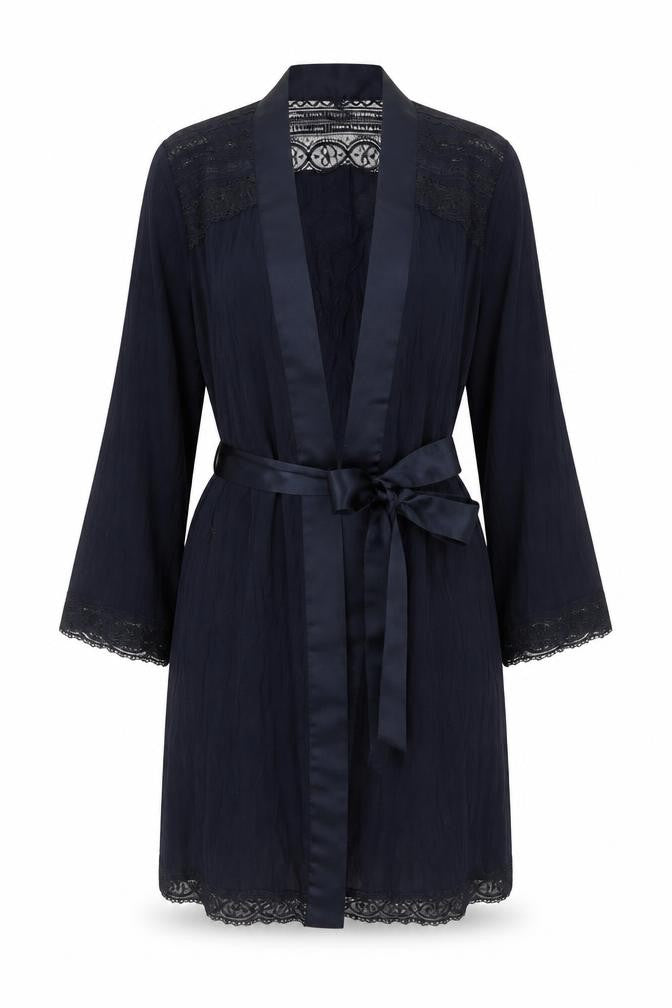 Ted Baker Women's Blue Lace Trim Belted Robe Kimono 8-10